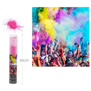 Apresenta um canhão de pó Holi de alta qualidade com um tubo transparente que permite que você veja as cores vibrantes antes de lançá-las.Medindo 30cm