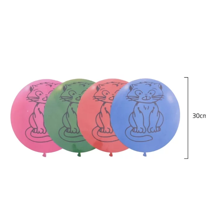 Este pacote com 5 balões traz um design de gato adorável