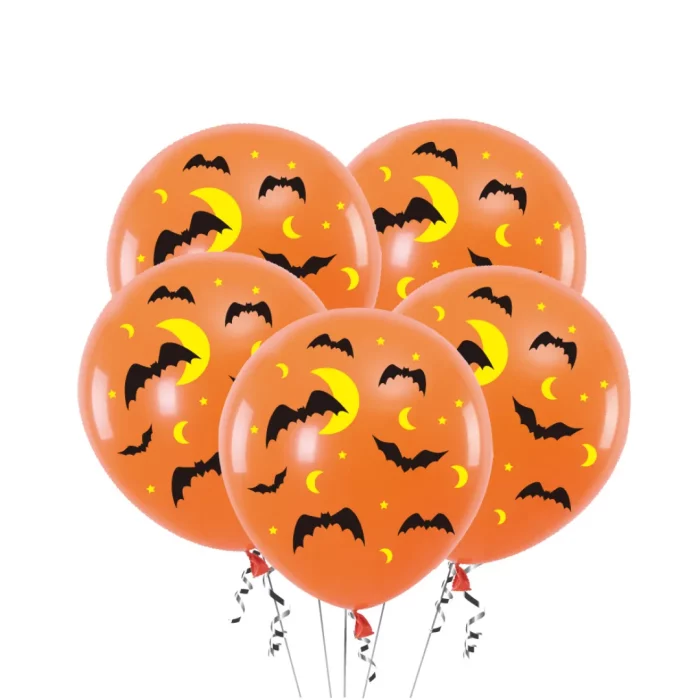 Conjunto de 5 balões de látex pretos impressos para Halloween