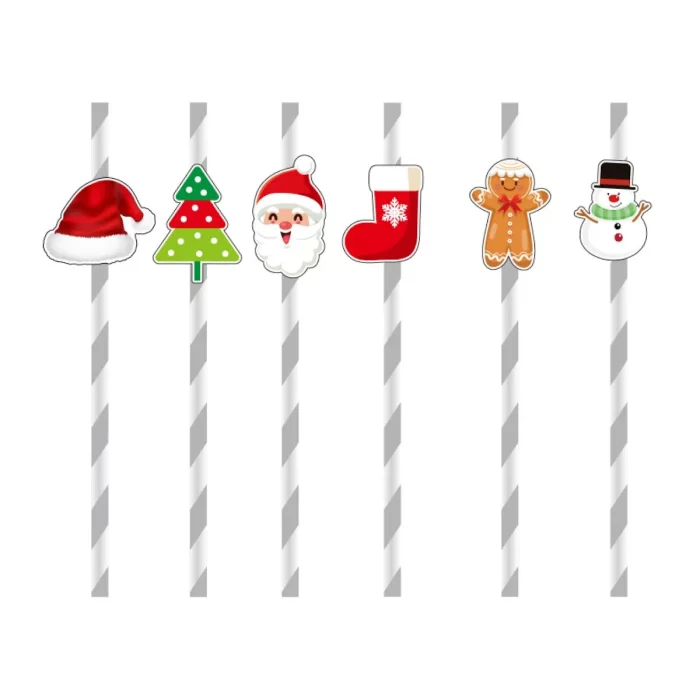 Adicione um toque festivo às suas bebidas com estas palhinhas de papel com tema de Natal. O conjunto inclui 12 unidades