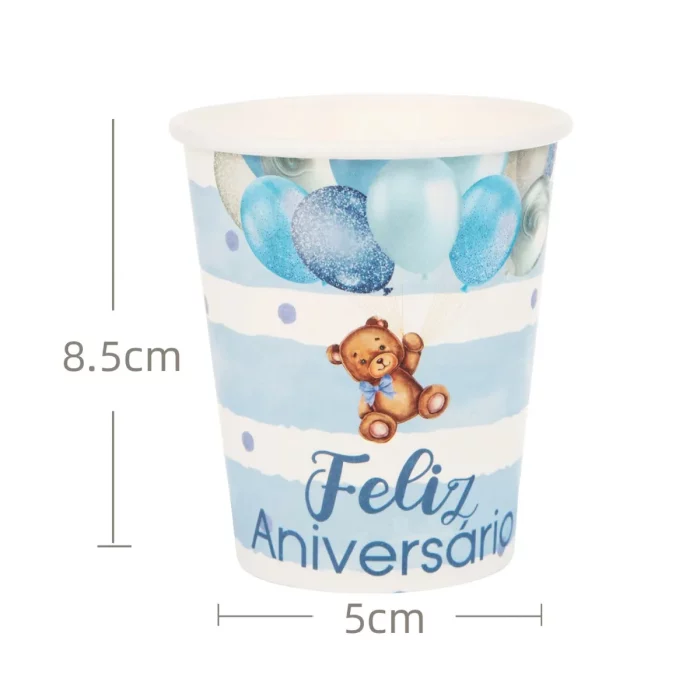 Os copos de papel 90z Azul são perfeitos para aniversários ou qualquer outra celebração.Eles vêm em um pacote de 6