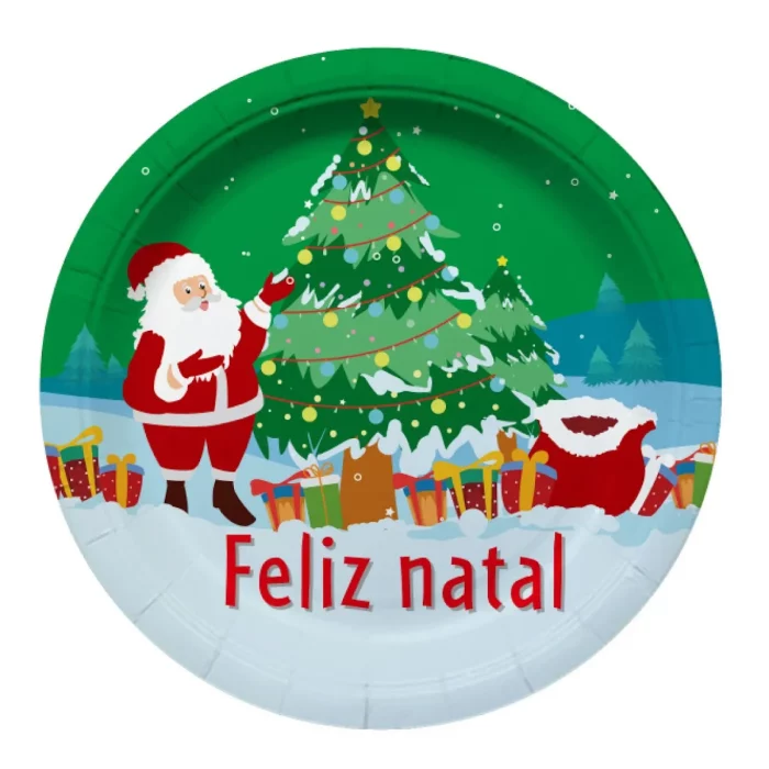 Conjunto de 6 Pratos de Papel de 300g para Festas de Natal
