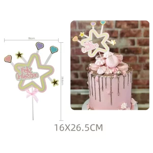 Topo de bolo edição aniversário em embalagem única.Padrão icônico com a palavra 'feliz aniversário'.Tamanho perfeito de 16.0cm. Topo de bolo com aniversário festivo