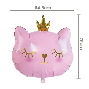 Balão Mylar tamanho grande de 64.5cm em formato de gato rosa com coroa