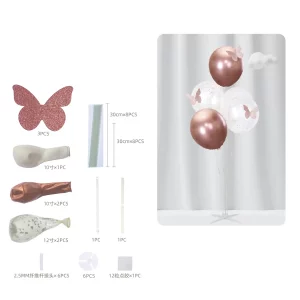 Kit de balões de metal com fotografias rosa dourado super brilhantes.Empacotado de forma compacta