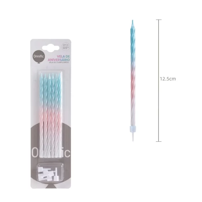Conjunto de 6 velas longas e coloridas de 12