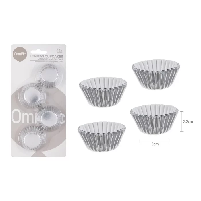 Estas formas de alumínio prateado são perfeitas para assar cupcakes. Com um diâmetro de 7.5cm
