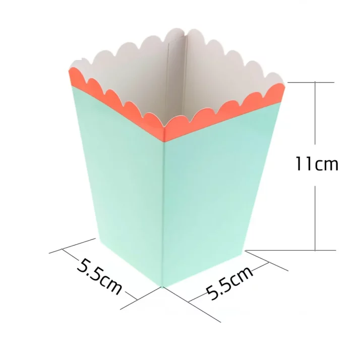 Pack composto por 6 caixas.Caixas de pipoca de tamanho pequeno.Design atraente na cor azul lago.Perfeito para festas e celebrações.Fácil de montar e usar. Pacote com 6 pequenas caixas de pipoca na cor azul lago. Perfeitas para qualquer tipo de comemoração.