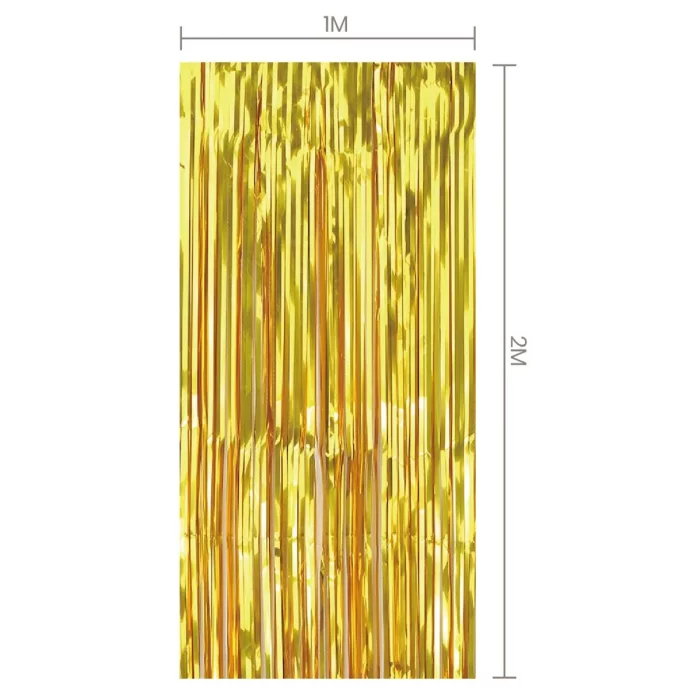 Cortinas luxuosas de festa de 1*2m em ouro brilhante para decoração superior.Design elegante com 200 cm de comprimento para atender ambientes de festa grandes e pequenos.Pacote com uma cortina dourada de alta qualidade. Cortina de festa dourada 1*2m pronta para fazer da sua festa um evento luxuoso e inesquecível.