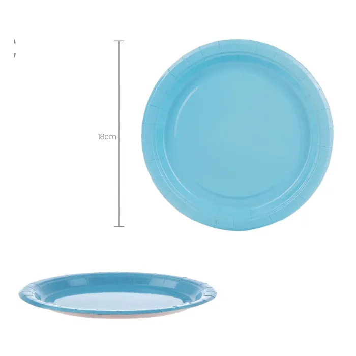 Perfeito para festas de aniversário com tema em azul claro.Pacote econômico de 6 peças.Tamanho prático de 7cm para aperitivos e doces.Feito de materiais seguros e duráveis. Pratos de festa de aniversário de 7cm em um tom agradável de azul claro. Pacote de 6 peças.