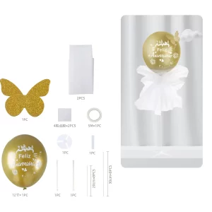 Este kit de balões dourados com suporte é perfeito para qualquer ocasião de aniversário.A cor dourada adicione um toque de elegância e sofisticação à sua festa.O pacote contém uma unidade