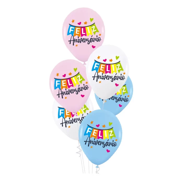 Diversão garantida com este kit de balões de látex impressos. Cada balão possui 12 polegadas de diâmetro e pesa 3.2g. O pacote contém 6 unidades