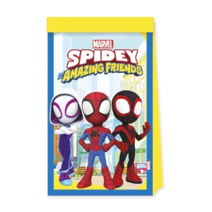 Leve para casa a diversão com este pacote de 4 sacos de papel inspirados no Homem-Aranha e seus incríveis amigos. Perfeitos para festas temáticas