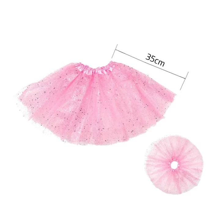 Saia de Tutu rosa de três camadas com pormenores dourados que acrescentam um brilho extra. Perfeita para qualquer festa ou evento festivo.A saia mede 35cm