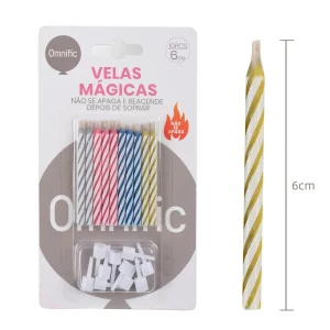 Pacote inclui 10 velas mágicas de aniversário coloridas vibrantes criando um visual incrível.Tamanho premium de 6.0cm adicionando um charme extra ao seu bolo de aniversário.Excelente tanto para celebrações de aniversário de crianças quanto de adultos