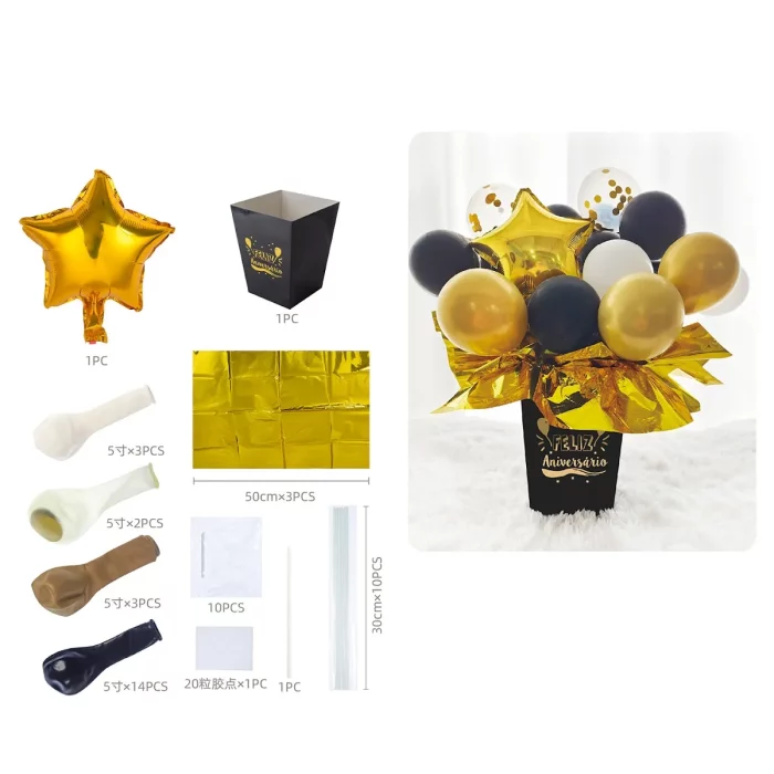 Este kit inclui 23 balões de alta qualidade em exuberantes tons de preto e dourado.Os balões são perfeitos para qualquer tipo de comemoração de aniversário