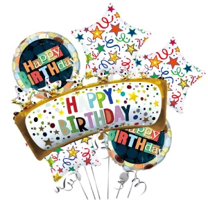 Kit completo de aniversário: O pacote inclui 6 balões com padrão de 'Feliz Aniversário'