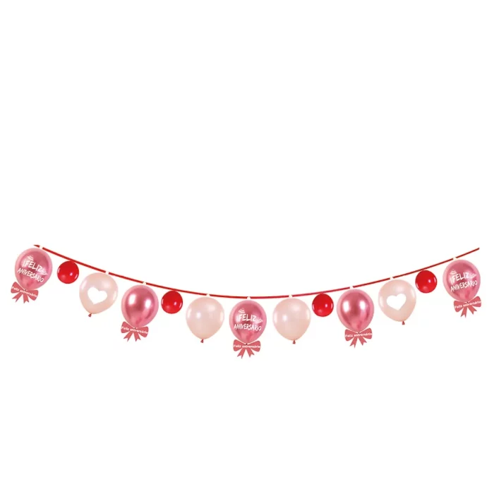 Um pacote completo de 17 peças para todas as suas necessidades de decoração de aniversário.O padrão 'Feliz Aniversário' adiciona um toque especial e personalizado para a celebração. Celebre seu aniversário com estilo com este kit de grinalda de 4m e balões. Pacote completo com 17 peças.