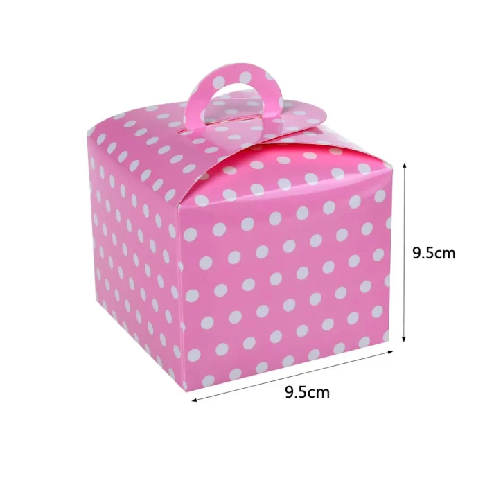 Design atrativo: essas caixas de bolo possuem uma linda cor rosa com uma estampa divertida de bolinha que fará seu produto se destacar. 2. Contagem de pacote: Cada pacote vem com um conjunto de 6 caixas