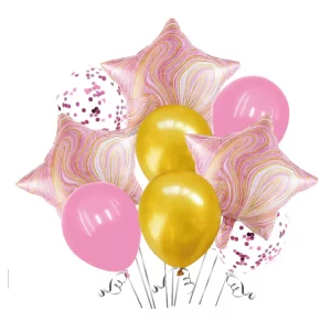 O pacote inclui 9 balões rosa decorativos.Perfeito para decoração de aniversário