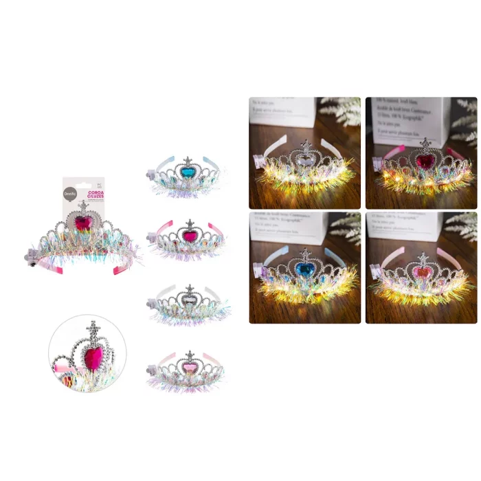 A coroa iluminada por LED adiciona um toque de glamour a qualquer festa ou evento.Equipado com luzes LED de cor quente