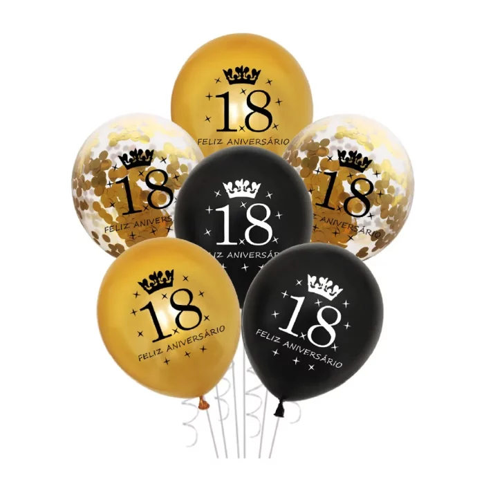 O kit inclui 6 balões coloridos ideais para decoração de aniversário.Cada balão mede 19