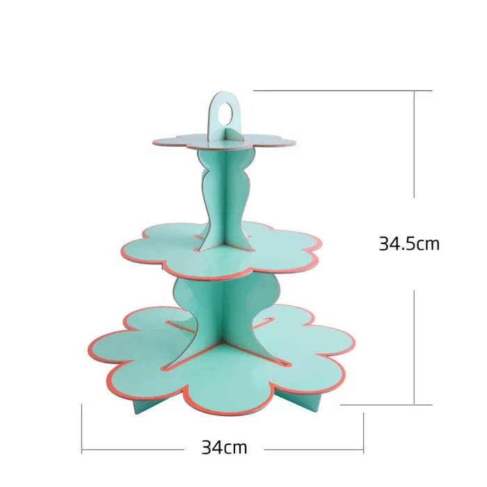 Este suporte de bolo azul de 3 camadas é ideal para a exibição elegante de bolos