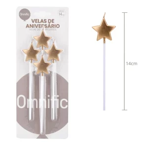 Este pacote contem 4 velas de aniversário em formato de estrela dourada
