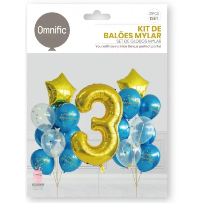 ideal para festas de aniversário de crianças de 3 anos. Embalagem com 21 peças.