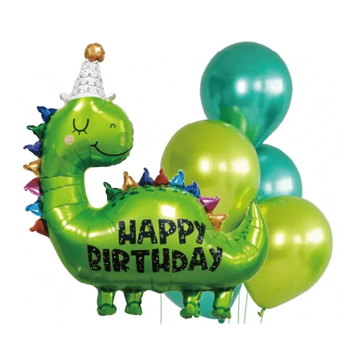 Kit inclui 6 Balões Mylar de Dinossauro Verde.Ideal para festas temáticas de dinossauros