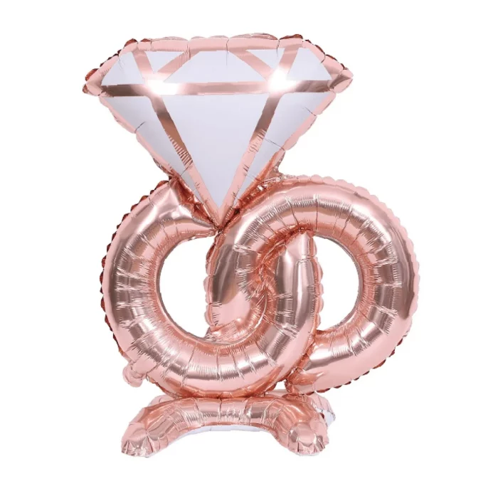 Balão de pé Airloonz em ouro rosa: este balão enorme e elegante adicionará um toque de sofisticação extra à sua festa ou evento.Design de Anel de Diamante: O balão apresenta um lindo design de anel de diamante