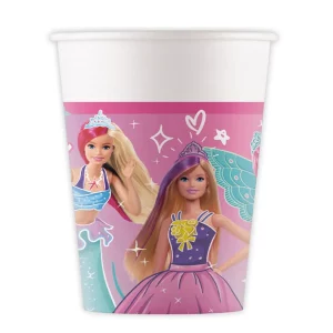 Pacote inclui 8 copos de papel Barbie Next Generation de alta qualidade com capacidade para 200ml: perfeitos para festas temáticas.Design atraente: apresenta um padrão rosa vibrante do tema Barbie que certamente vai agradar aos fãs. Crie uma festa inesquecível com nossos copos de papel temáticos da Barbie Next Generation! Cada pacote vem com 8 peças de 200ml cada.