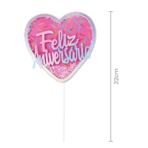 adequado para festas de aniversário e aniversários.Feito de PVC rosa na forma de um coração que adiciona um toque de cor à decoração da sua festa.Tamanho apropriado de 22cm para a maioria dos bolos.Vem em uma embalagem com uma peça