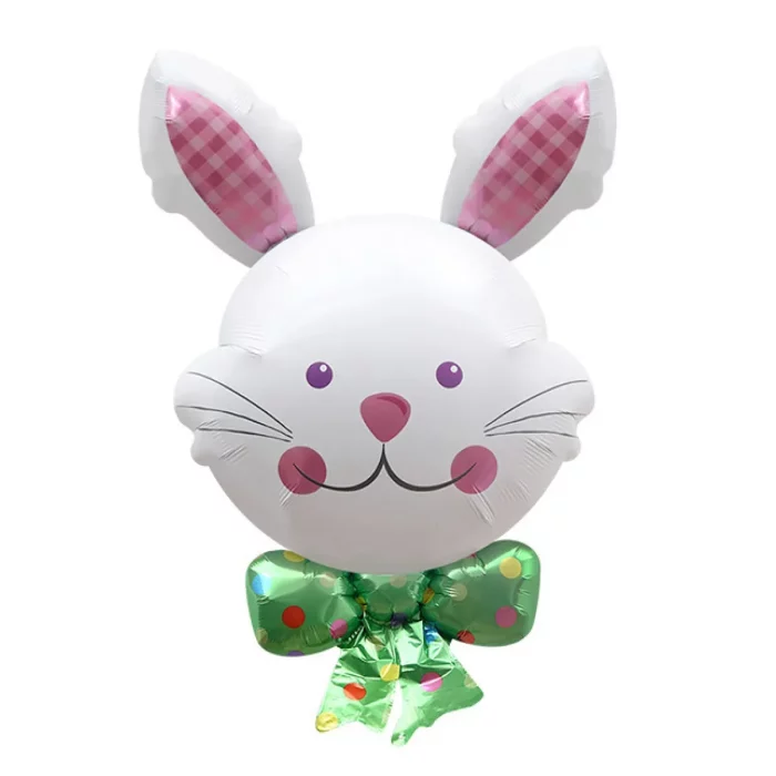 Balão de hélio colorido e reutilizável em formato de coelho com detalhe de laço de borboleta.Tamanho considerável (60cm x 40cm) para destacar-se em qualquer ambiente de festa. Impressionante balão de hélio de coelho com laço de borboleta