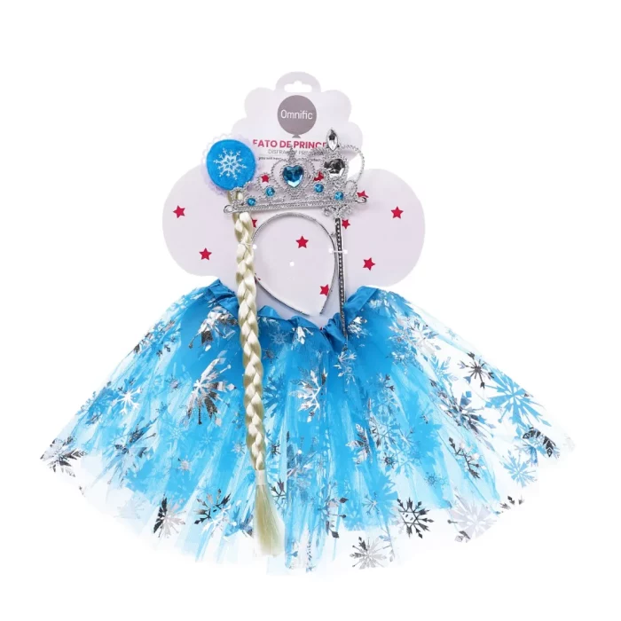 perfeito para festas de fantasia ou festas de aniversário.Alta qualidade e durabilidade asseguram que este conjunto possa ser usado novamente para múltiplas celebrações. Conjunto princesa azul com coroa e flocos de neve de alta qualidade e duráveis para festas.
