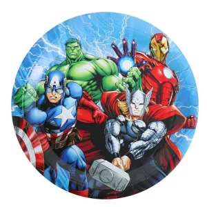 Pratos de papel Avengers azuis duráveis de 23cm
