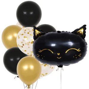 Este kit contém 10 balões em forma de gato preto