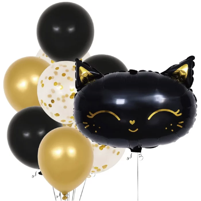 Este kit contém 10 balões em forma de gato preto