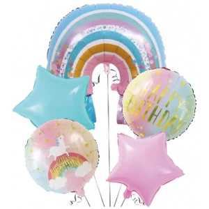 Este kit de balão inclui 5 balões Foil com um design de arco-íris vibrante. Perfeito para adicionar um toque colorido às suas festas e eventos.Ideal para festas de revelação de gênero