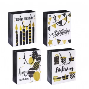 Produto essencial para festas de aniversário com destaque para o design de balão com glitter dourado.Tamanho perfeito (23*18*10cm) para acondicionar presentes de aniversário e lembranças de evento.A cor branca permite a fácil combinação com outros itens do seu evento ou decoração de festa. Aniversário rápido e fácil de enfeite com nossos sacos de presente de aniversário adornado com design de balão de glitter dourado.