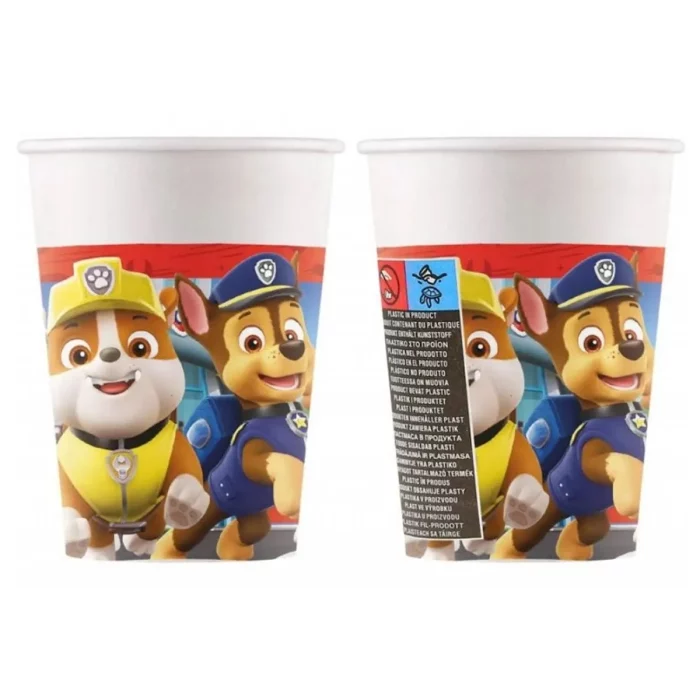 Conjunto de 8 copos de papel Patrulha Pata de 200ml