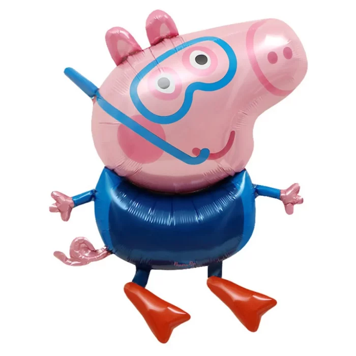 Grande balão foil apresentando Peppa Pig e George em uma aventura de mergulho.Dimensões impressionantes de 70cm x 50cm