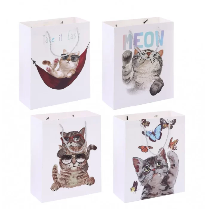 - Um saco de oferta chamativo de 26x11x32cm com linda prata e design de gato a laser. Esta bolsa de presente elegante é certa para impressionar qualquer destinatário com seu brilho único e desenho tocante. - Produzido com papel de alta qualidade