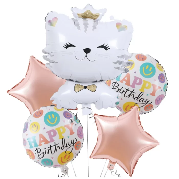 Este kit de balão Foil apresenta um design de gato branco charmoso