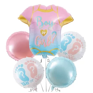 O kit inclui cinco balões foil na cor rosa