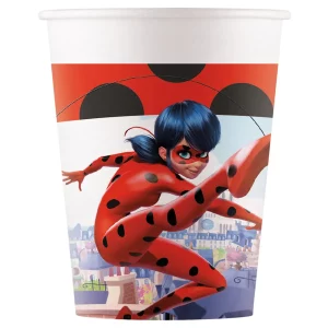 Embalagem contém 8 unidades de copos de papel Ladybug com capacidade de 200ML.Os copos apresentam a vibrante cor vermelha