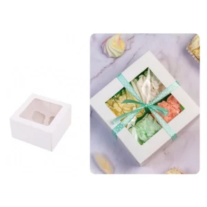 Feita com material alimentar para manter seu bolo fresco e seguro;Projeto de janela para mostrar seu lindo bolo sem abrir a caixa.Tamanho perfeito de 18cm x 18cm x 10cm para acomodar uma variedade de bolos. Caixa de bolo de tamanho perfeito