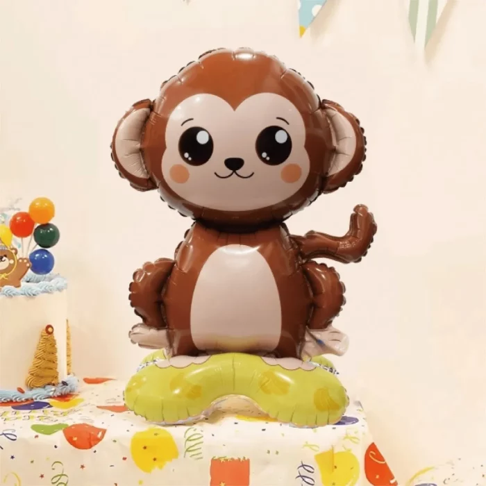 Balão Foil de qualidade superior com design de macaco divertido.Tamanho grande de 45cm x 32cm