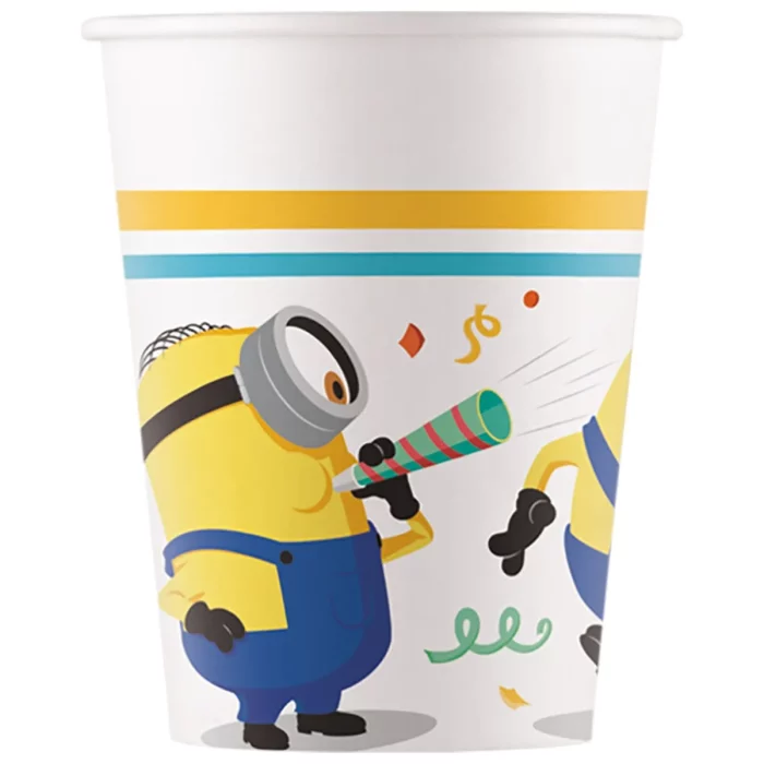 Conjunto de 8 copos de papel Minions de alta qualidade com desenho de olhos grandes.Cada copo tem capacidade para 200ml