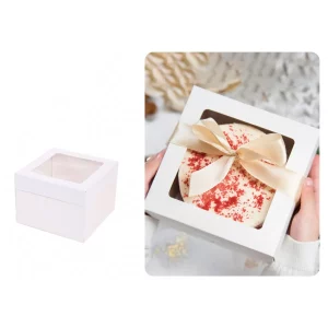 Esta caixa para bolos de qualidade alimentar é perfeita para mostrar suas criações. É feita de material alimentar seguro branco e resistente.Com dimensões de 21cm x 21cm x 15cm